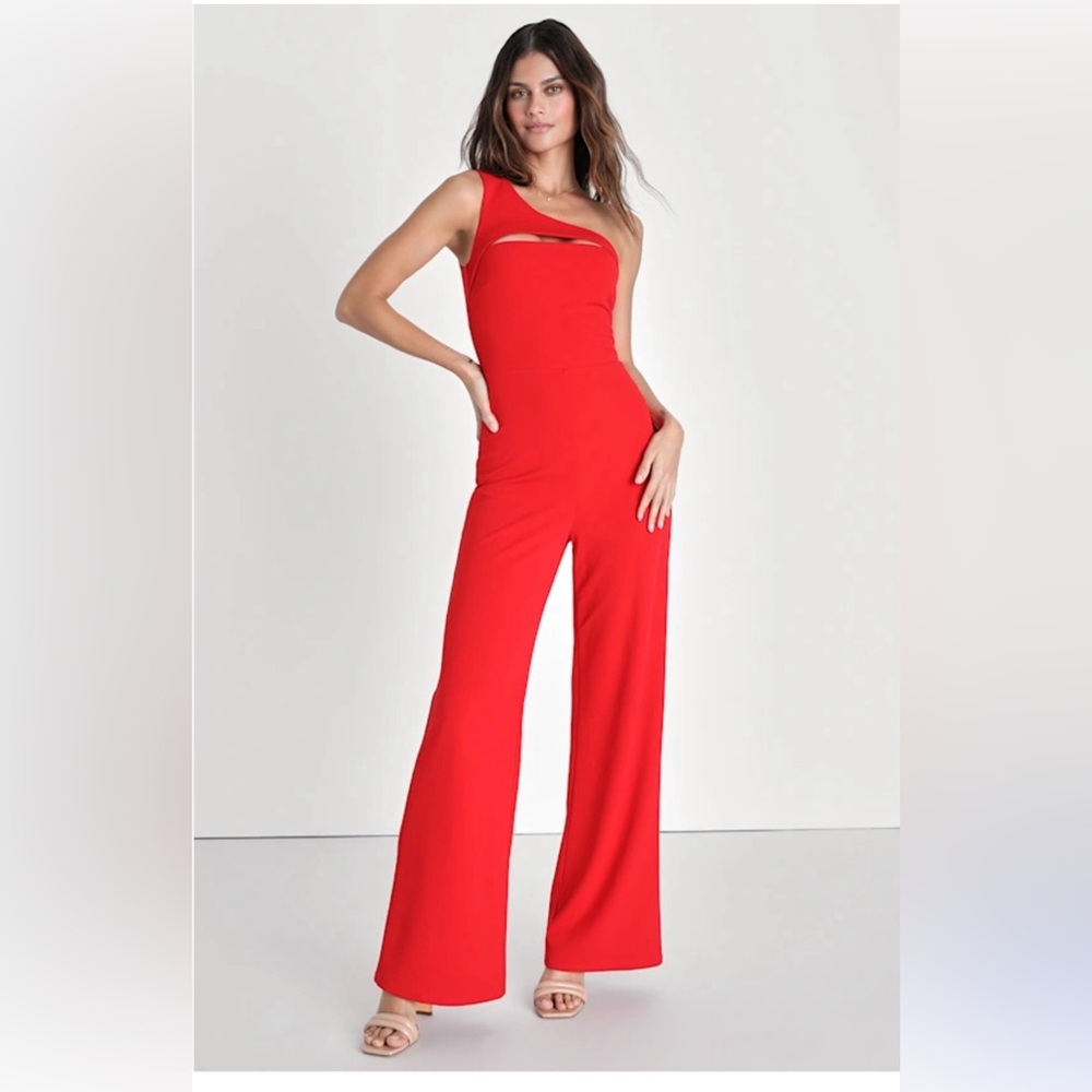 NWT Lulu's One Shoulder Red Jumpsuit, Wide Leg